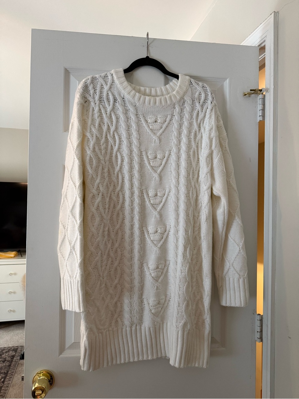 Cream Cable-Knit Sweater Dress